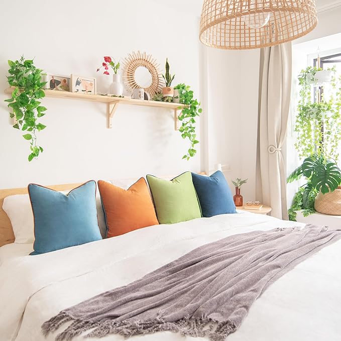 MONDAY MOOSE Decorative Throw Pillow Covers Cushion Cases, Set of 4 Soft Velvet Modern Double-Sided Designs, Mix and Match for Home Decor, Pillow Inserts Not Included (18x18 inch, Blue/Orange)