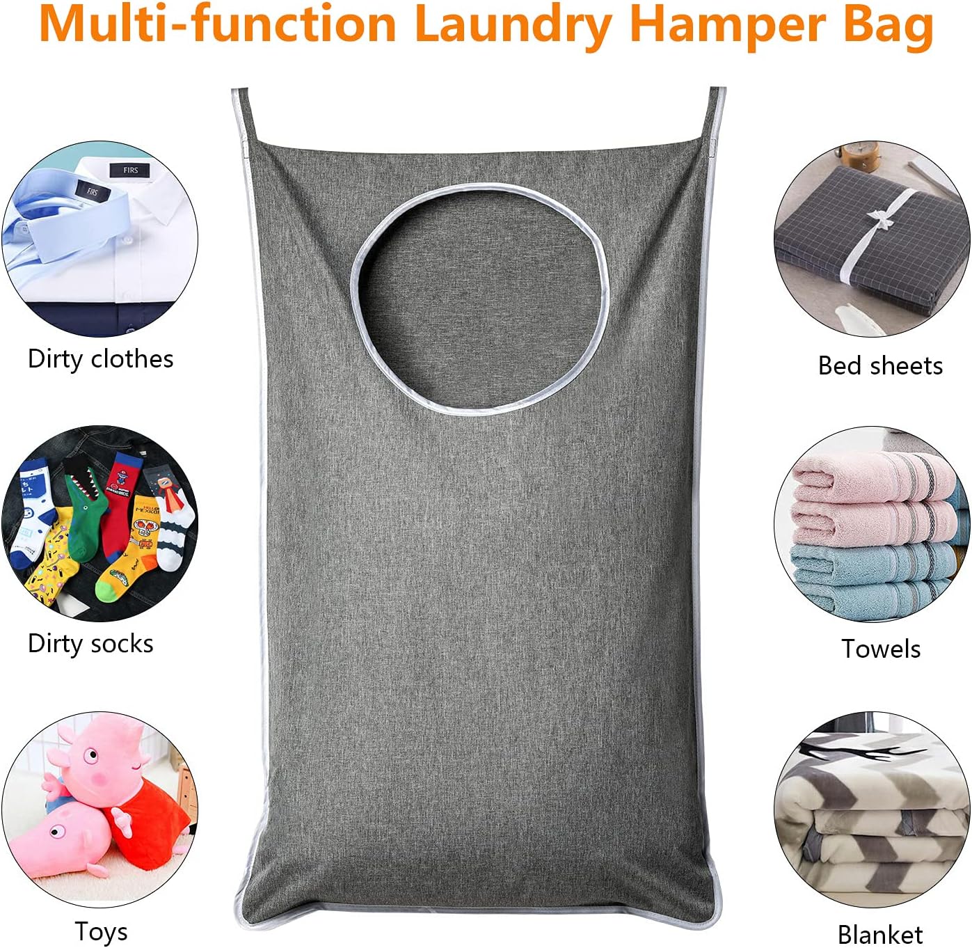 XL Hanging Laundry Hamper, Extra Large Tear-resistance Door Hamper with 2 Types Hooks for Dirty Clothes, Save Bathroom Space Hanging Laundry Bag (36.5x 22 Inch,Grey) - NestledHome