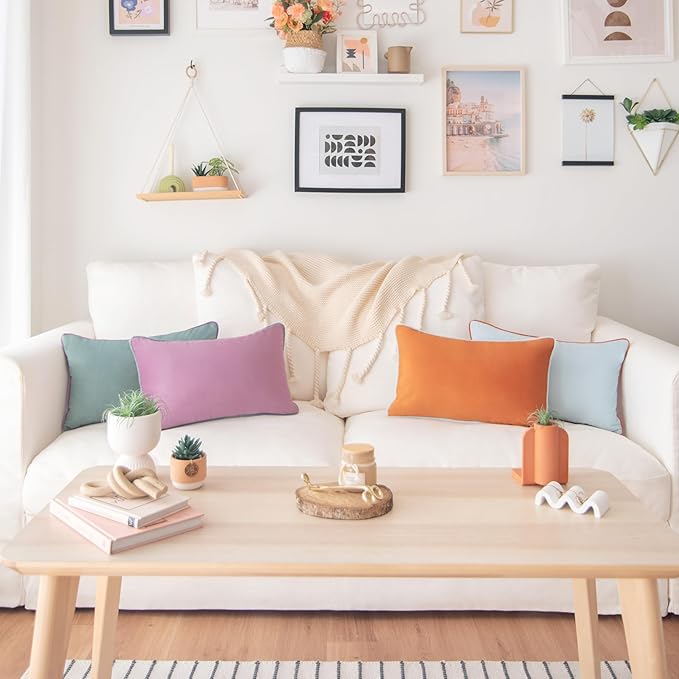 MONDAY MOOSE Decorative Throw Pillow Covers Cushion Cases, Set of 4 Soft Velvet Modern Double-Sided Designs, Mix and Match for Home Decor, Pillow Inserts Not Included (12x20 inch, Purple/Teal)