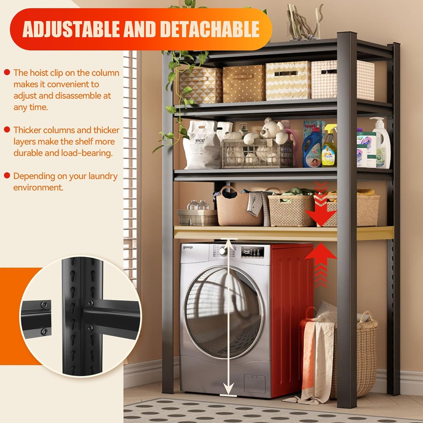 Laundry Shelf,5 Tier Over Washer and Dryer Storage Shelves,Adjustable Easy to Install,Space Saver Laundry Shelf Organizer,Utility Shelves for Balcony (with fence-78 H*18" D*47.24" W) - NestledHome