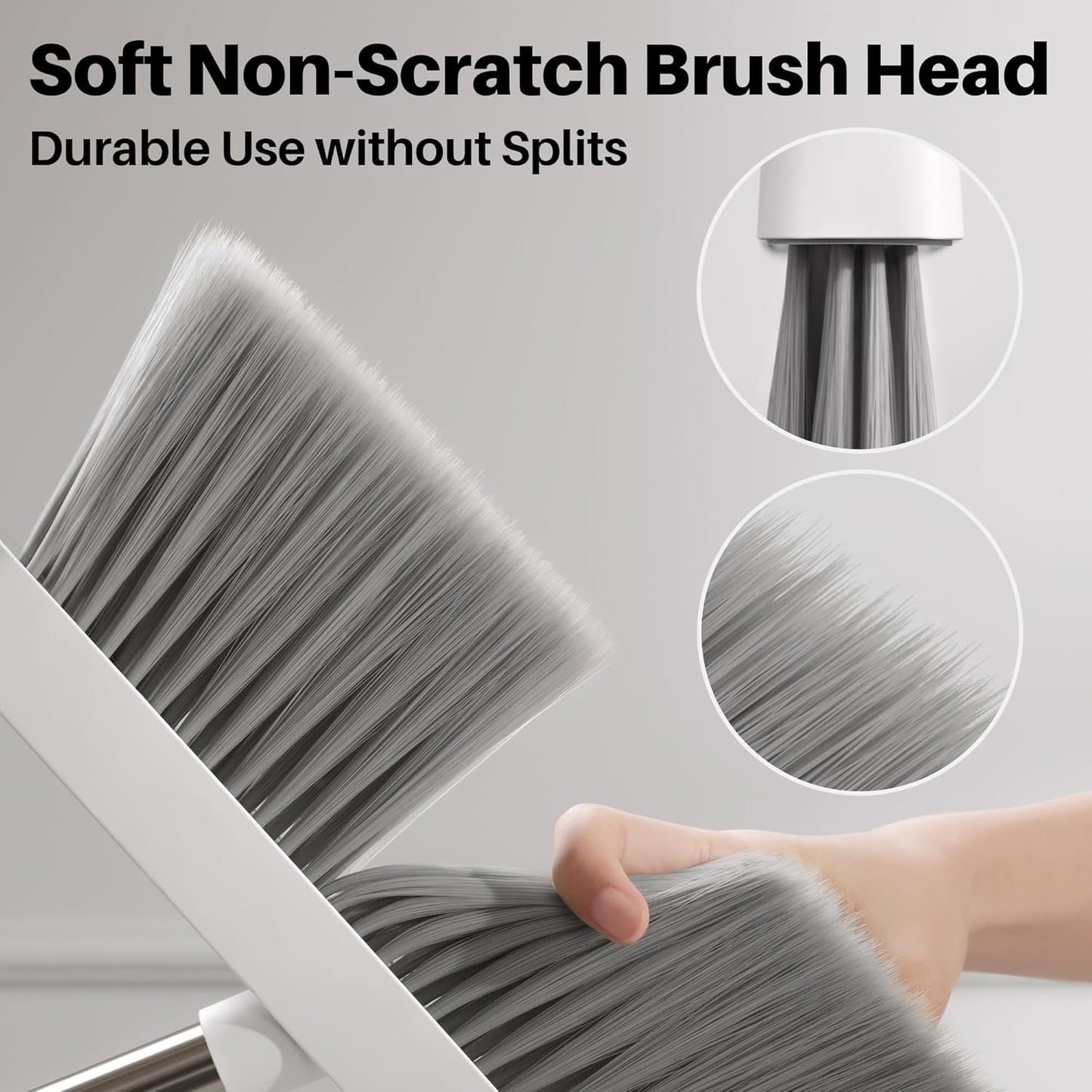 JOYMOOP White Broom and Dustpan Set, Upright Angle Design with Built-in Comb Teeth for Kitchen, Office, Pet Hair, Hard Floors - NestledHome