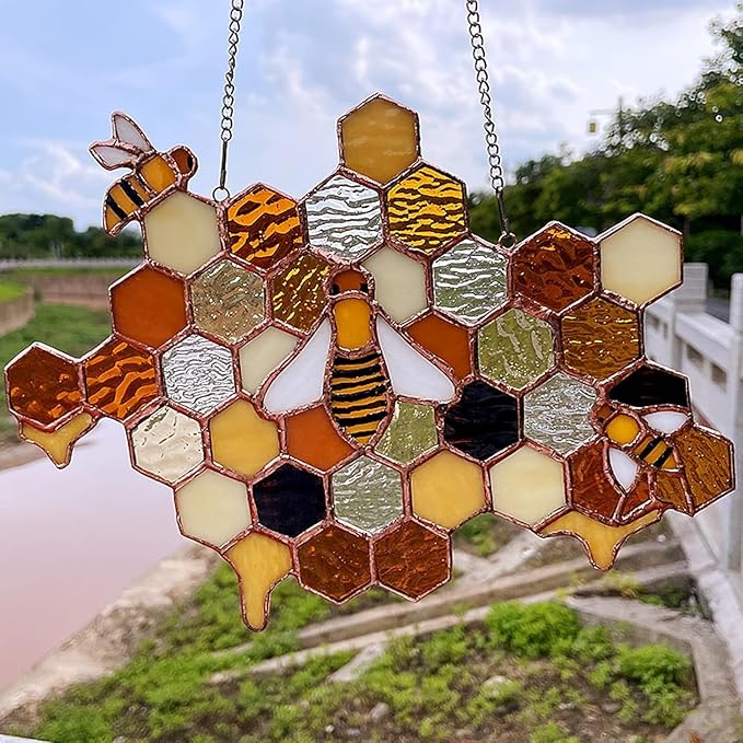 100 pcs Hexagon White Iridescence Stained Glass Pieces Mosaics Tiles for Crafts Bulk, Hand Precut Mosaic for Stained Glass Bee Honeycombs, Mosaic Kits for Adults