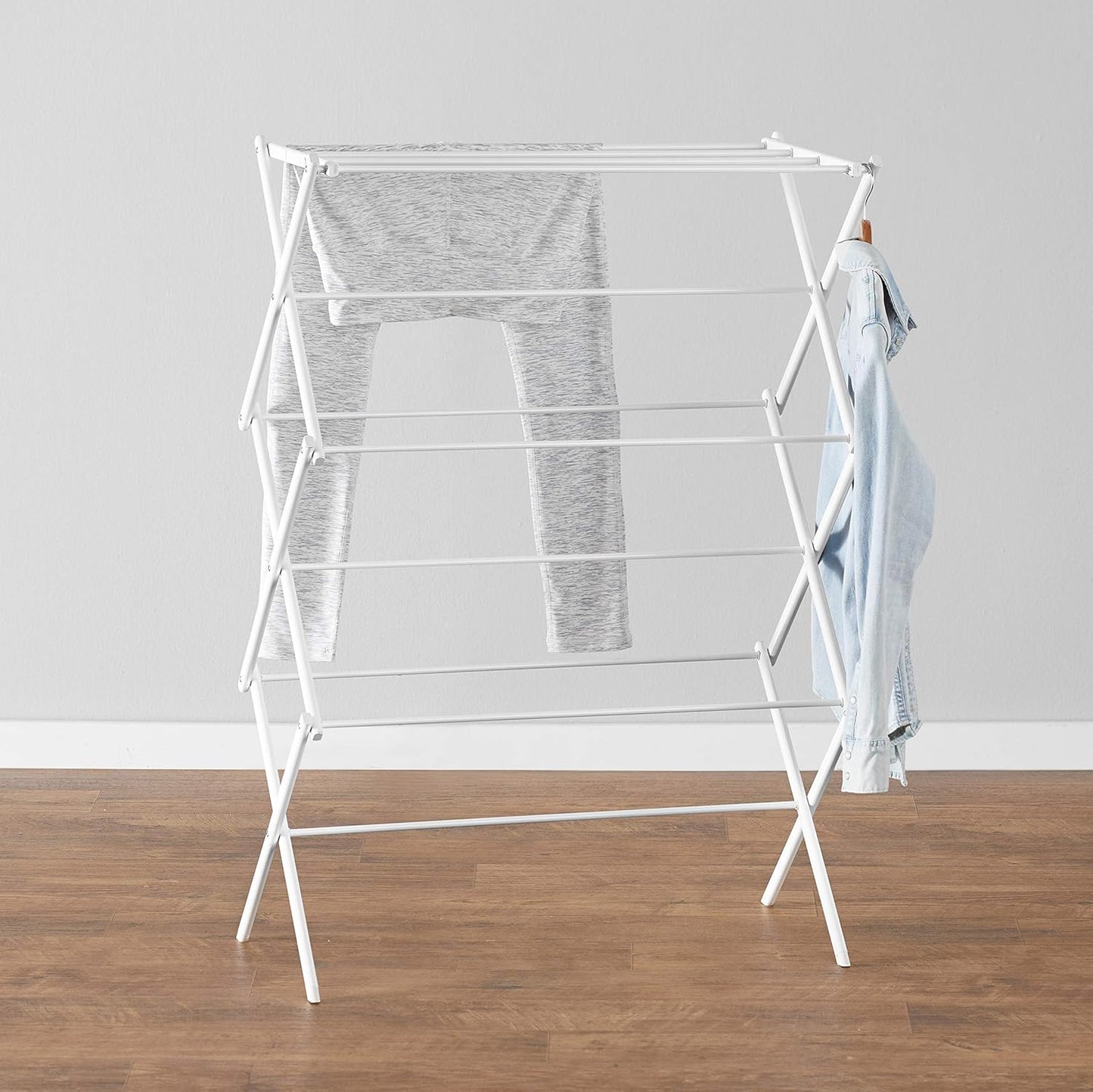 Amazon Basics Foldable Portable Laundry Rack for Air Drying Clothing, Indoor Outdoor Use - 14.5" D x 29.5" W x 41.8" H, White - NestledHome