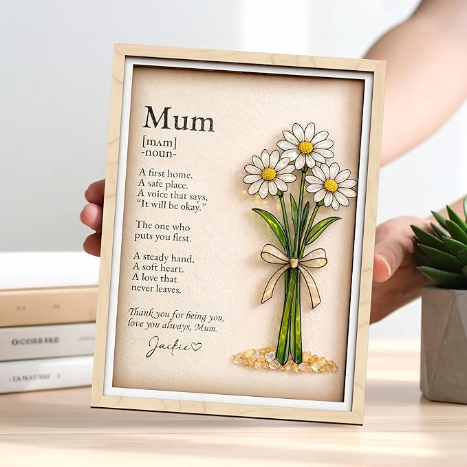 vinatimes Personalized Birthday Gift for Women, Mom Birth Flower Frame, Custom Mum Definition Art Craft Family Keepsake, Gifts for Mothers Day, Grandma, Nana, Nini Gifts, Decorative Sign for Home