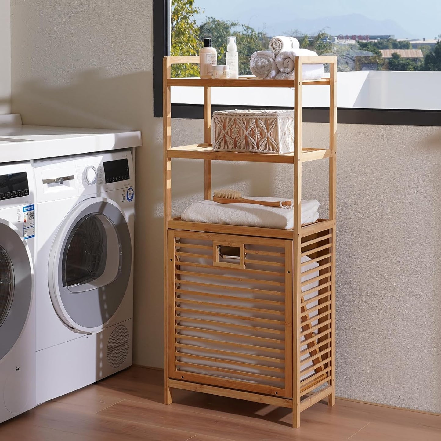 Laundry Hamper with 3 Tier Shelves & Tilt Out Basket, Laundry Baskets Organizer Hampers Bathroom Storage Shelf for Laundry Room, Bathroom, Guest Room (3-Tier Large) - NestledHome