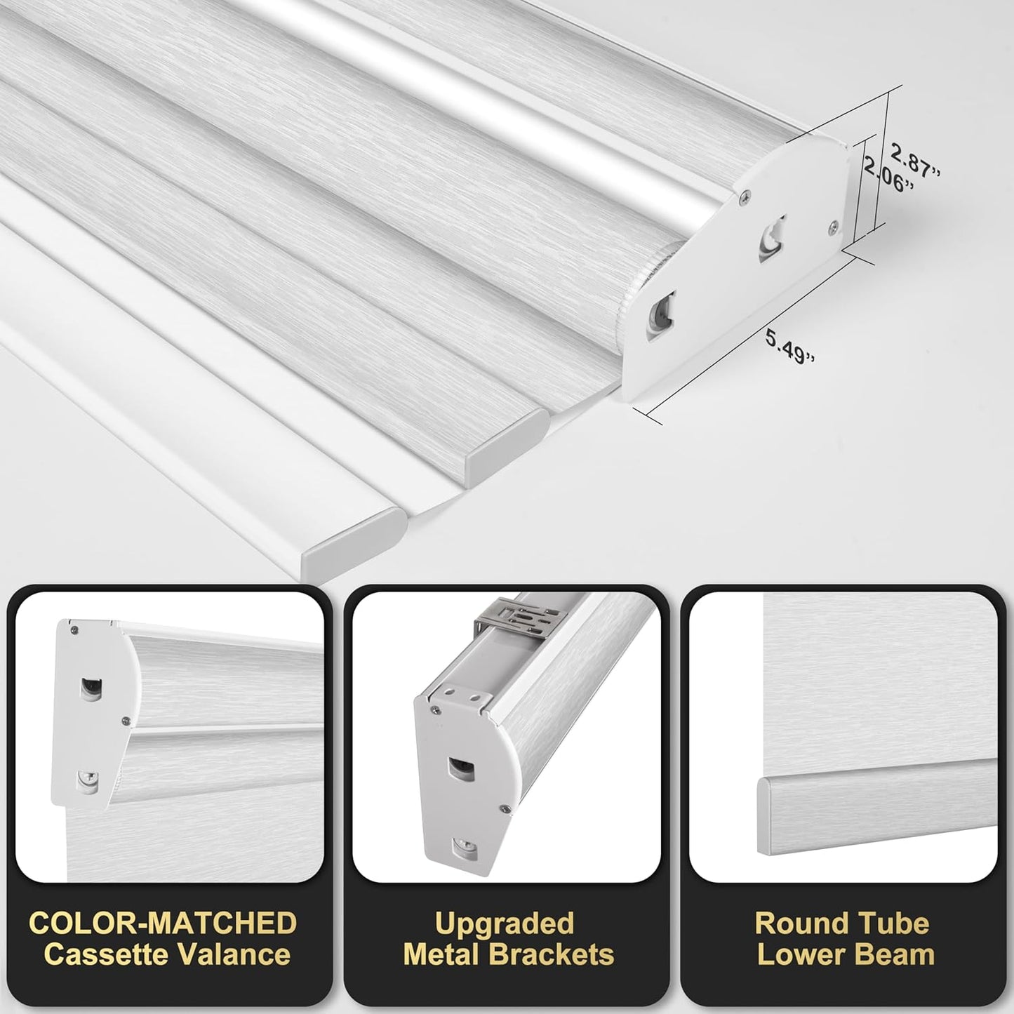 BERISSA Cordless Dual Roller Shades with Cassette Valance,Double Window Shades Blackout and Light Filtering Shades,Day and Night Roller Shades for Home Office Door.Striped Jacquard White.72 W x 80" H