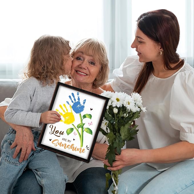 Personalized Handprint Wooden Sign You Are My Sunshine Frame with Paint, Handprint Kit, Custom Art Craft Family Keepsake, Mothers Day, Gifts for Baby Shower, New Parents, Grandparents, Nursery Decor