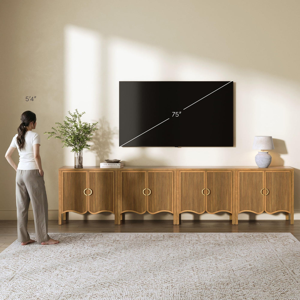 Scott Transitional Fluted Accent Cabinet or Storage Cabinet for Living Room or Entryway with Solid Wood Panel