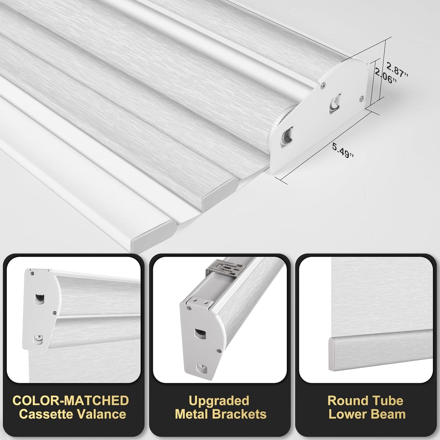 BERISSA Cordless Dual Roller Shades With Cassette Valance, Blackout and Light Filtering, Day and Night for Home Office Door - Striped Jacquard White, 56 W x 64" H