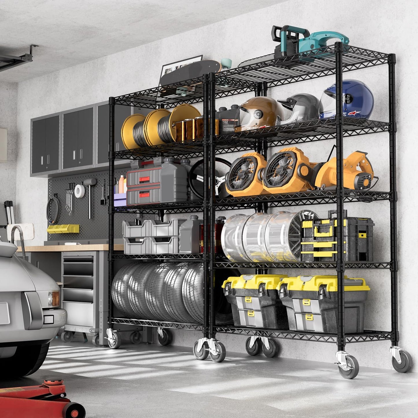 5-Shelf Storage Shelves,Wire Shelving Heavy Duty Metal Storage Shelving Unit Adjustable Garage Shelving Rack Pantry Kitchen (Black, 5 Tier,17.7" D x 47.2" W x 76.7" H) - NestledHome