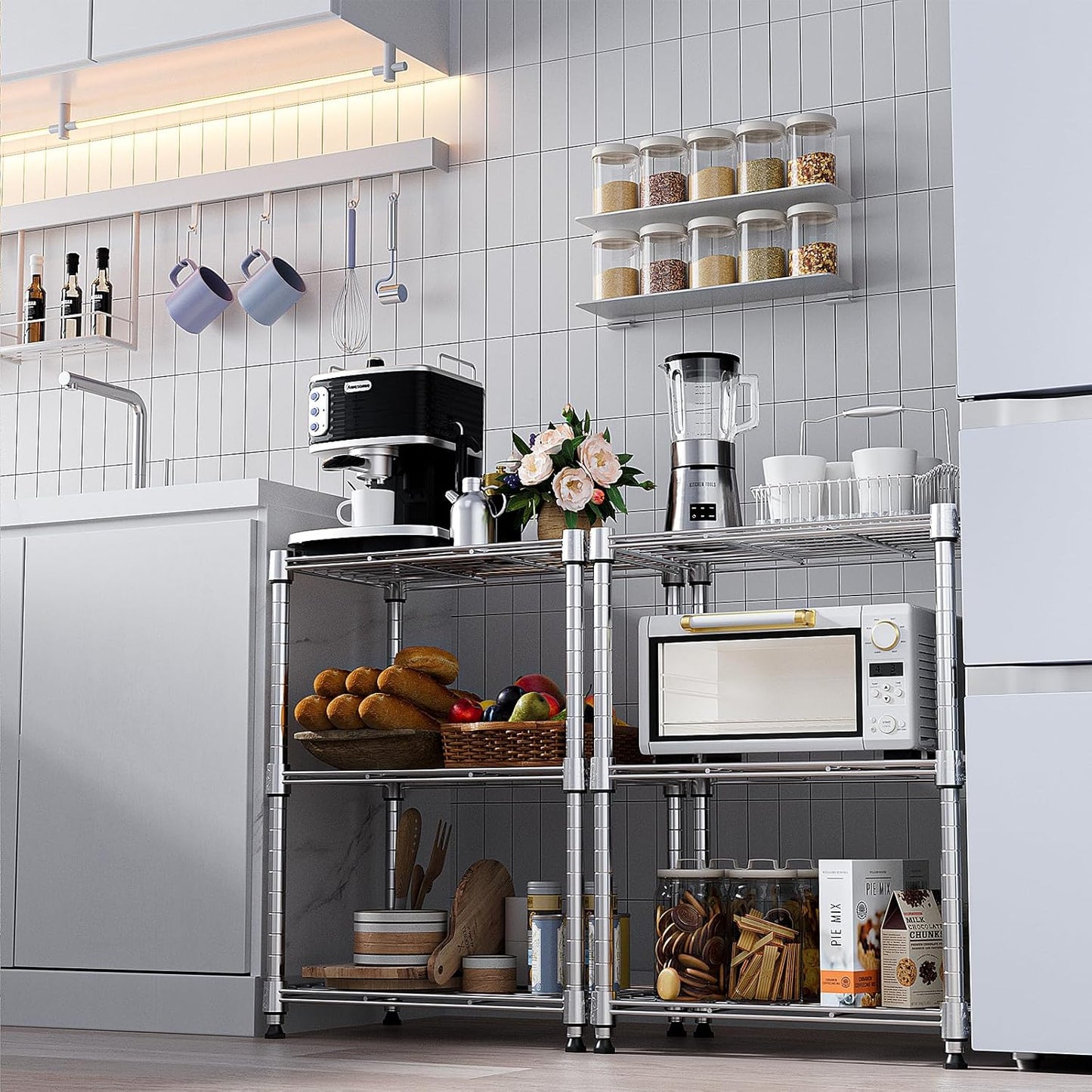 450 lbs Wire Storage Shelving 3-Tier Utility Shelving Unit Steel Organizer Wire Rack for Home,Kitchen,Office,Chrome(11.8" D x 17.7" W x 26.4" H) - NestledHome
