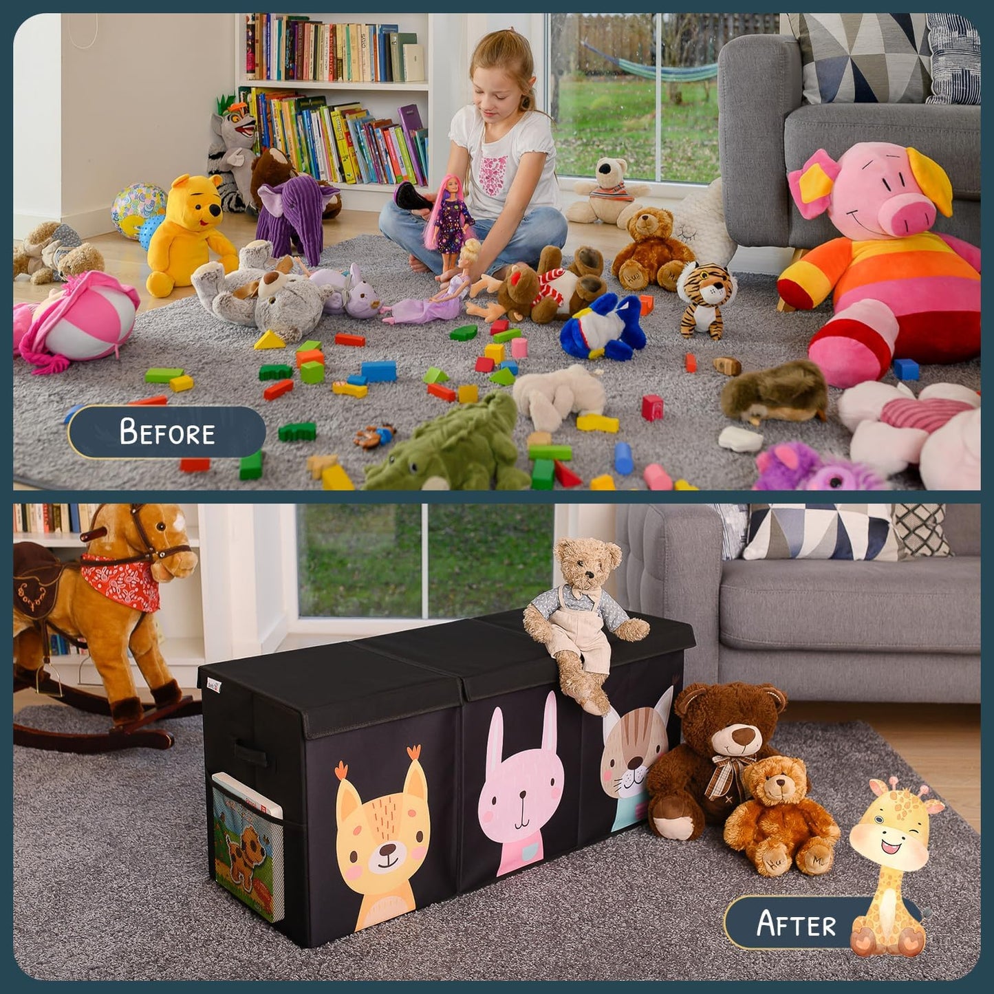 Extra Large Toy Storage Organizer with Lid - Sturdy, Collapsible Toy Chest Storage Box with Cute Design - Toys Bin with Dividers for Kids, Boys, Girls, Nursery, Bedroom, Play room 37"x16"x14" - NestledHome