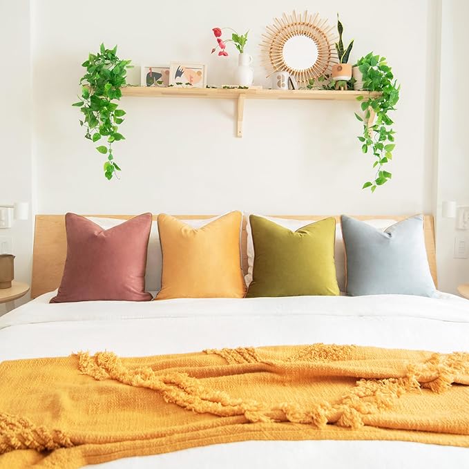 MONDAY MOOSE Decorative Throw Pillow Covers Cushion Cases, Set of 4 Soft Velvet Modern Double-Sided Designs, Mix and Match for Home Decor, Pillow Inserts Not Included (20x20 inch, Purple/Green)