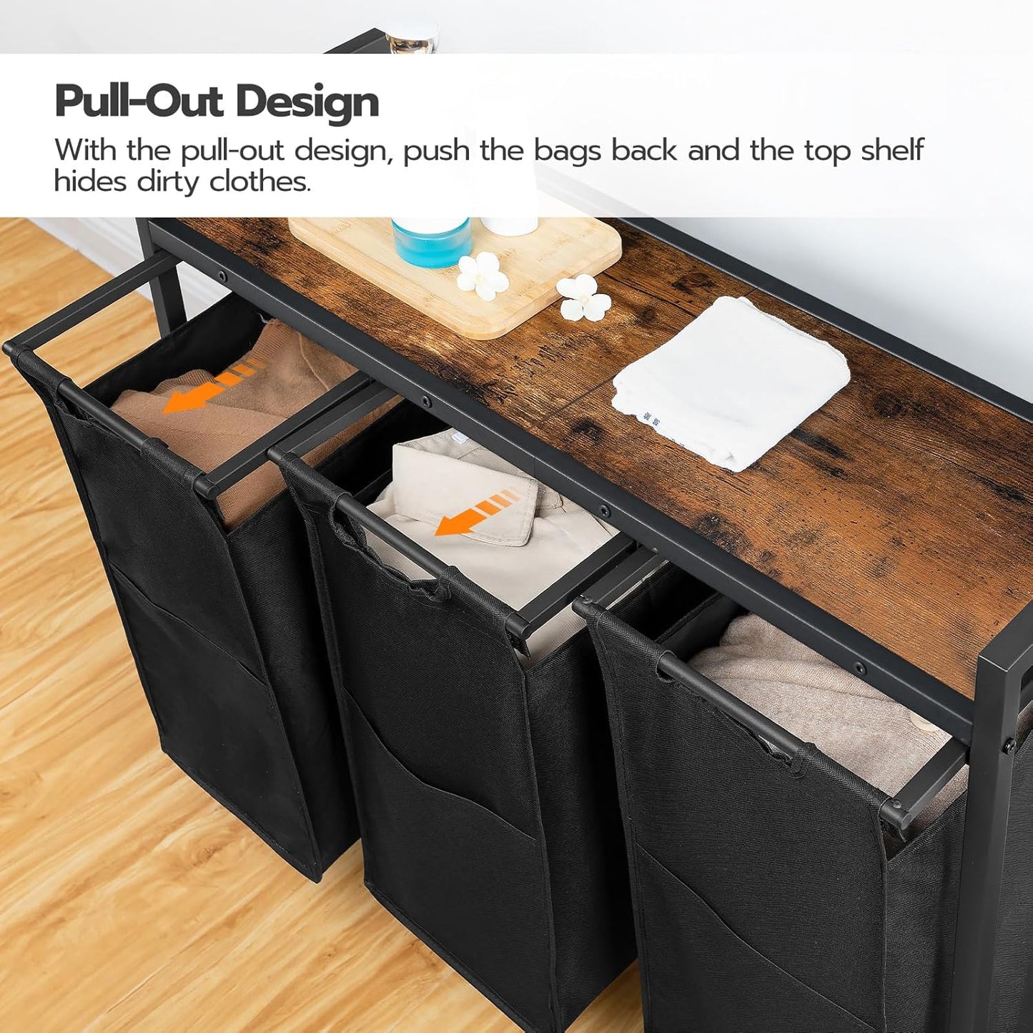 HOOBRO Laundry Sorter 3 Section, Laundry Hamper with Wheels, 3 × 11.5 Gal (43.5 L), Rolling Laundry Basket, Pull-Out and Removable Oxford Fabric Laundry Bags, Rustic Brown and Black BF76XY01 - NestledHome