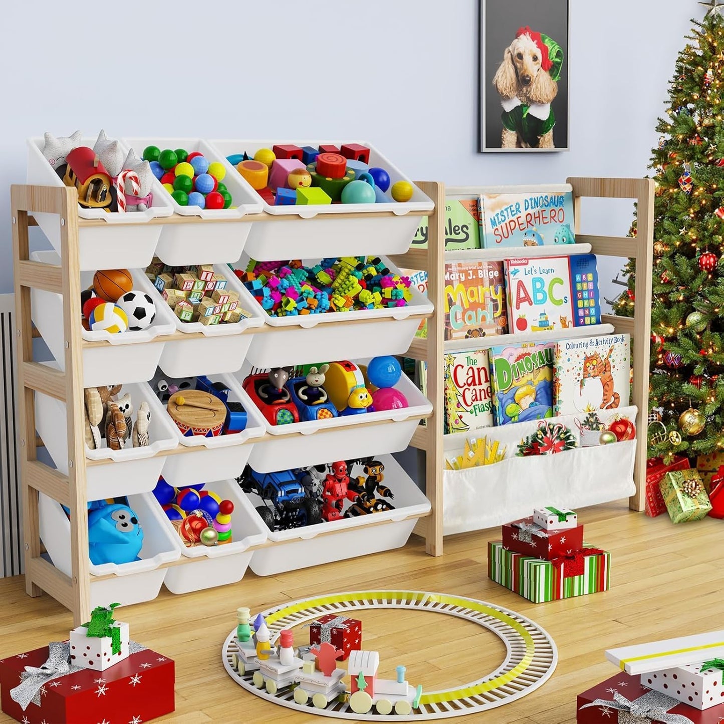 Large Toy Storage Organizer with Bookshelf, Toy Organizers and Storage with 12 Storage Bins, 4 Tier Multipurpose Toys Organizer Storage for Kids Room, Playroom, Nursery Room, White - NestledHome