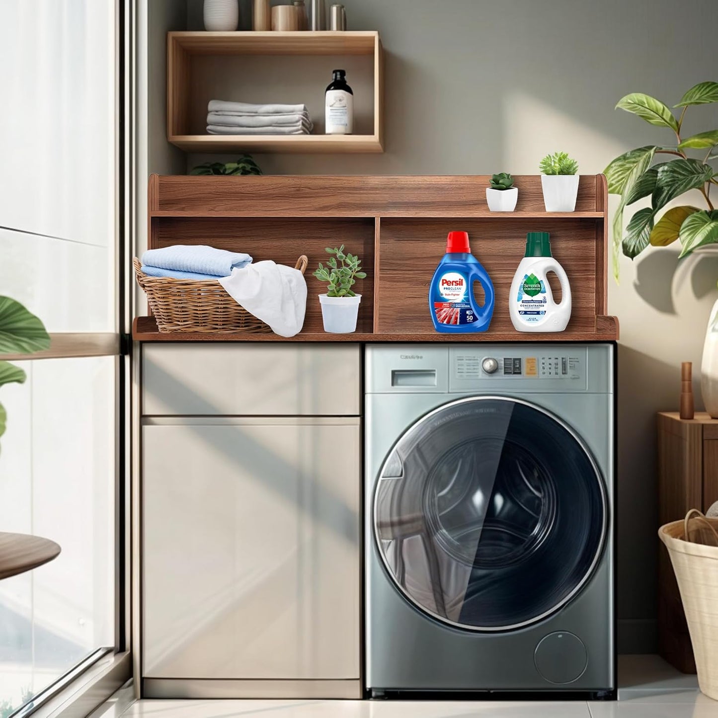 Royxen 2-Tier Washer Dryer Countertop,19.5" H Wood Washer and Dryer Topper with Shelf,Laundry Countertop Over Washer and Dryer, Universal Fit for Laundry Room Organization (Walunt, 54" WX27.5 D) - NestledHome