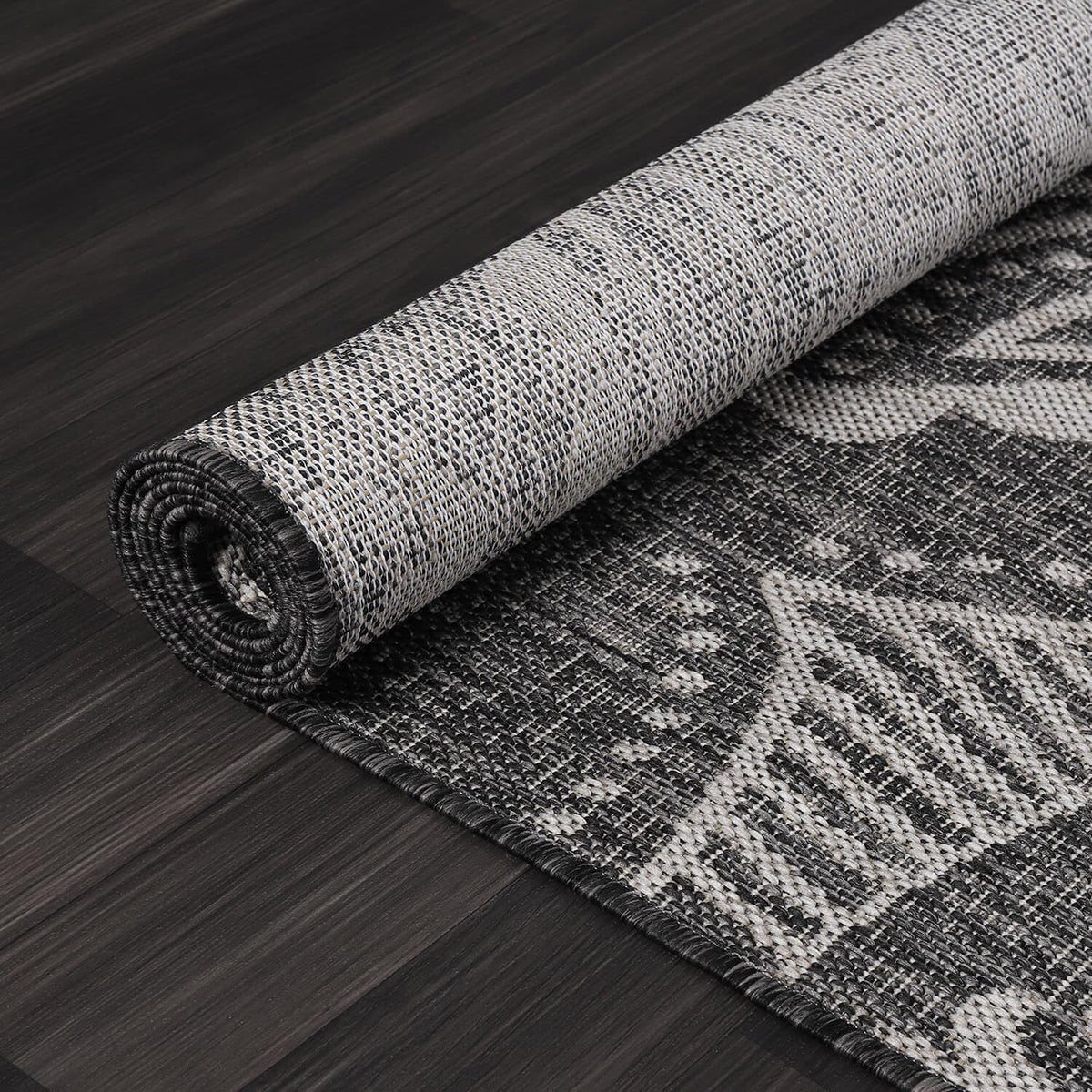 Medallion Outdoor Rug 9x12 Washable Outside Carpet for Indoor Patio Porch Waterproof Easy Cleaning Non Shedding Area Rugs Dark Gray 9 x 12