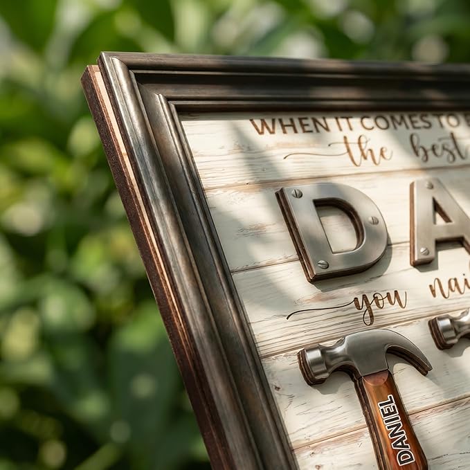 Personalized Fathers Day Dad Gifts from Daughters Sons, Best Dad You Nailed It Sign Custom Father's Day Plaque, Daddy Birthday Gift for Dads, Stepdad, Grandpas, Family Keepsake with Kids Names