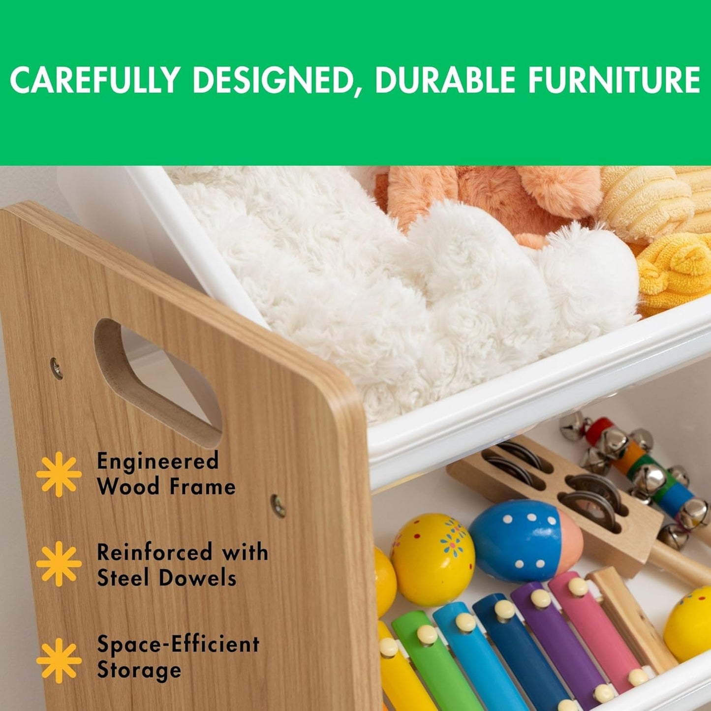 Humble Crew 9-Bin Toy Organizer – Journey Natural Wood with White Plastic Bins, 3-Tier Storage Solution for Kids' Playrooms and Nurseries - NestledHome