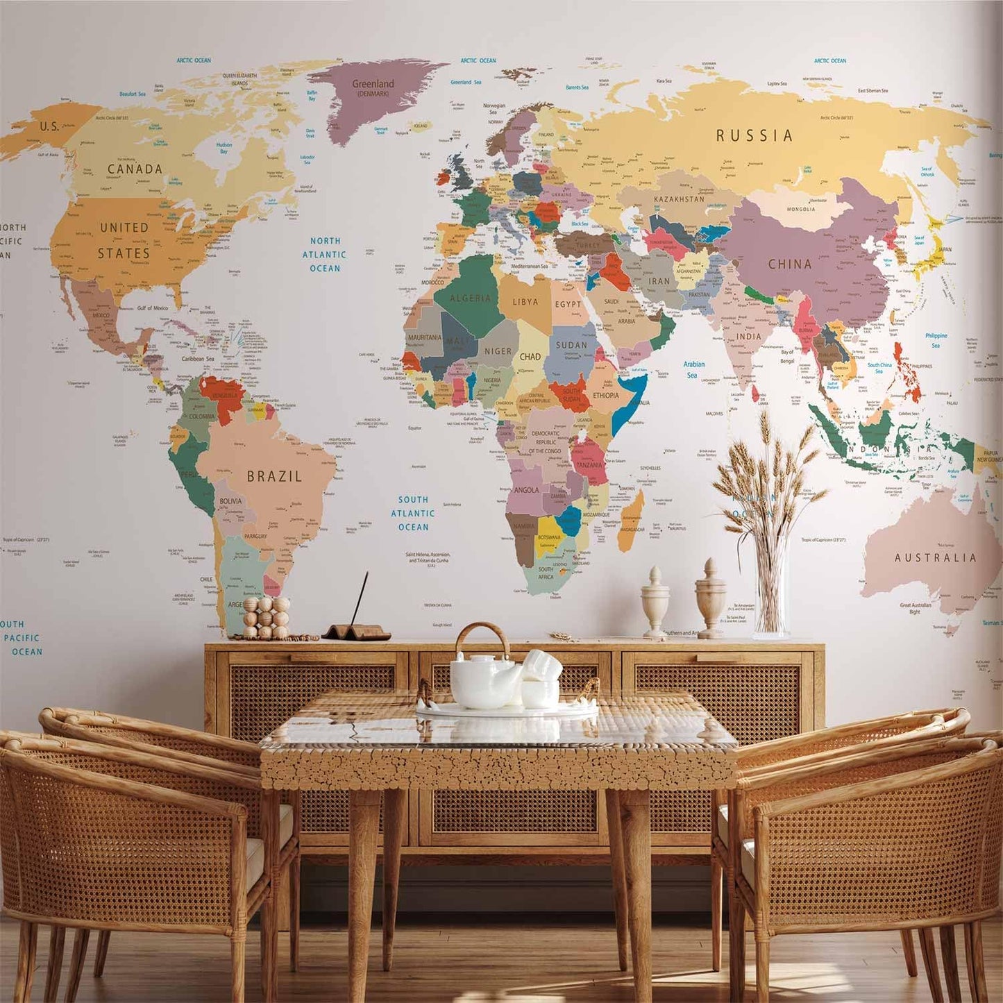 artgeist Premium Wall Mural World Map 79x55 in - XXL Non-Woven Wallpaper Fleece Wall Decor Photo Print Picture Image Design Home Map of The World k-B-0001-a-b