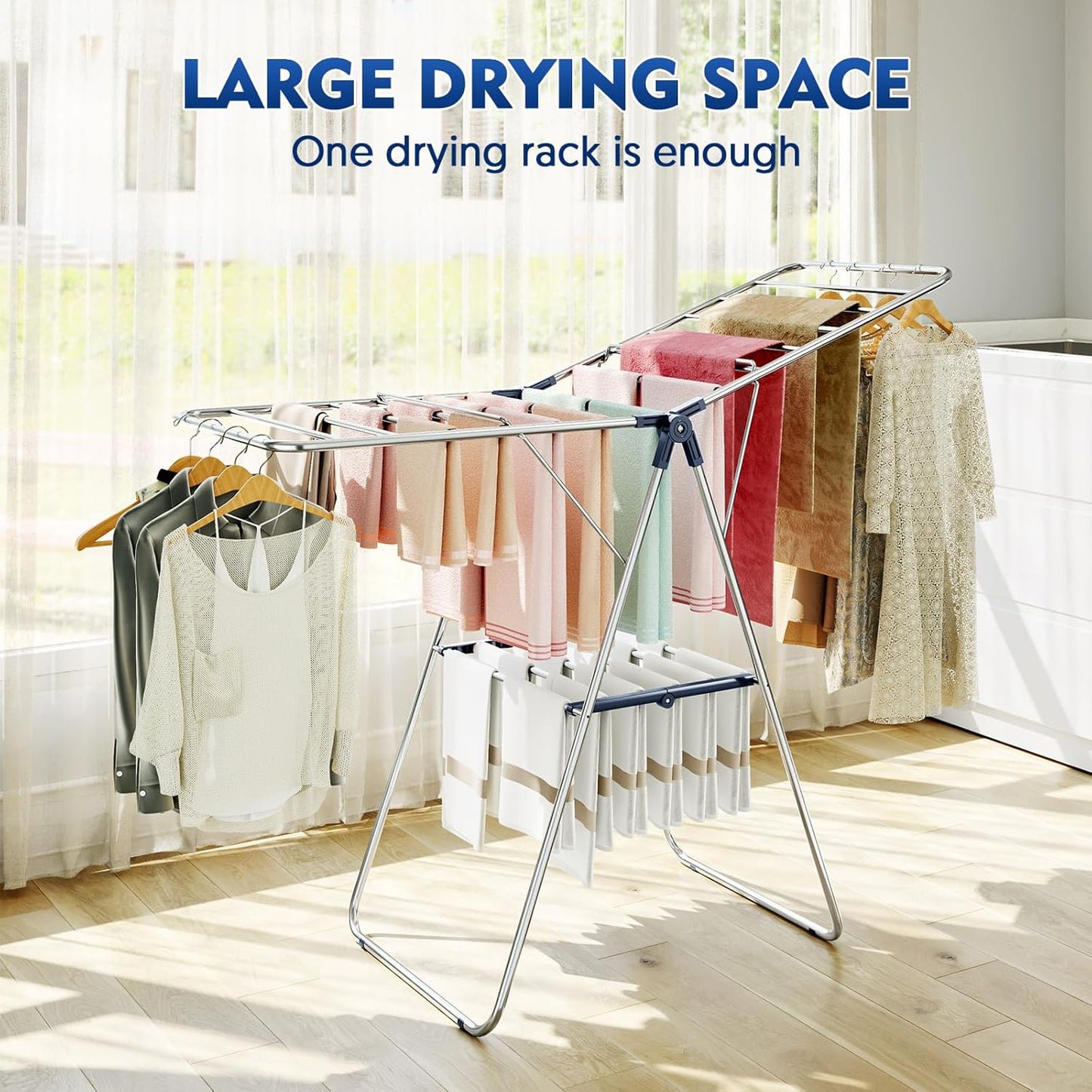 APEXCHASER Clothes Drying Rack, Drying Rack Clothing with Height-Adjustable, Foldable Gullwings Laundry Drying Rack, Indoor Outdoor Use, No Assembly - NestledHome