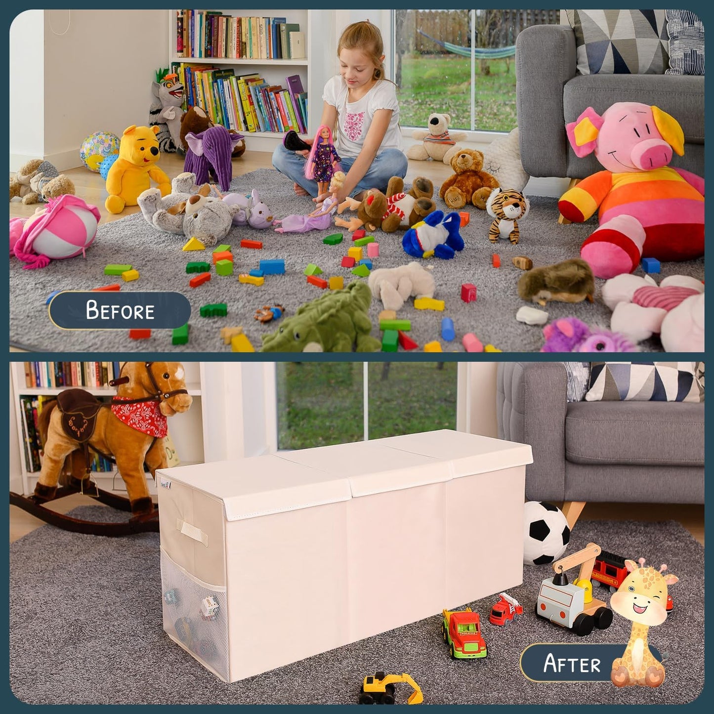 Extra Large Toy Storage Organizer with Lid - Sturdy, Collapsible Toy Chest Storage Box Design - Toys Bin with Dividers for Kids, Nursery, Bedroom, Playroom 37"x16"x14" - NestledHome