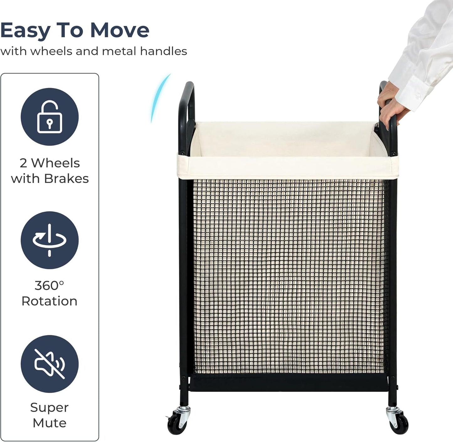 STO STO Laundry Hamper, 90L Rolling Laundry Sorter Cart with Removable and Washable Liner Bag, Rolling Clothes Hamper with Metal Handle for Laundry Room and Bedroom - NestledHome