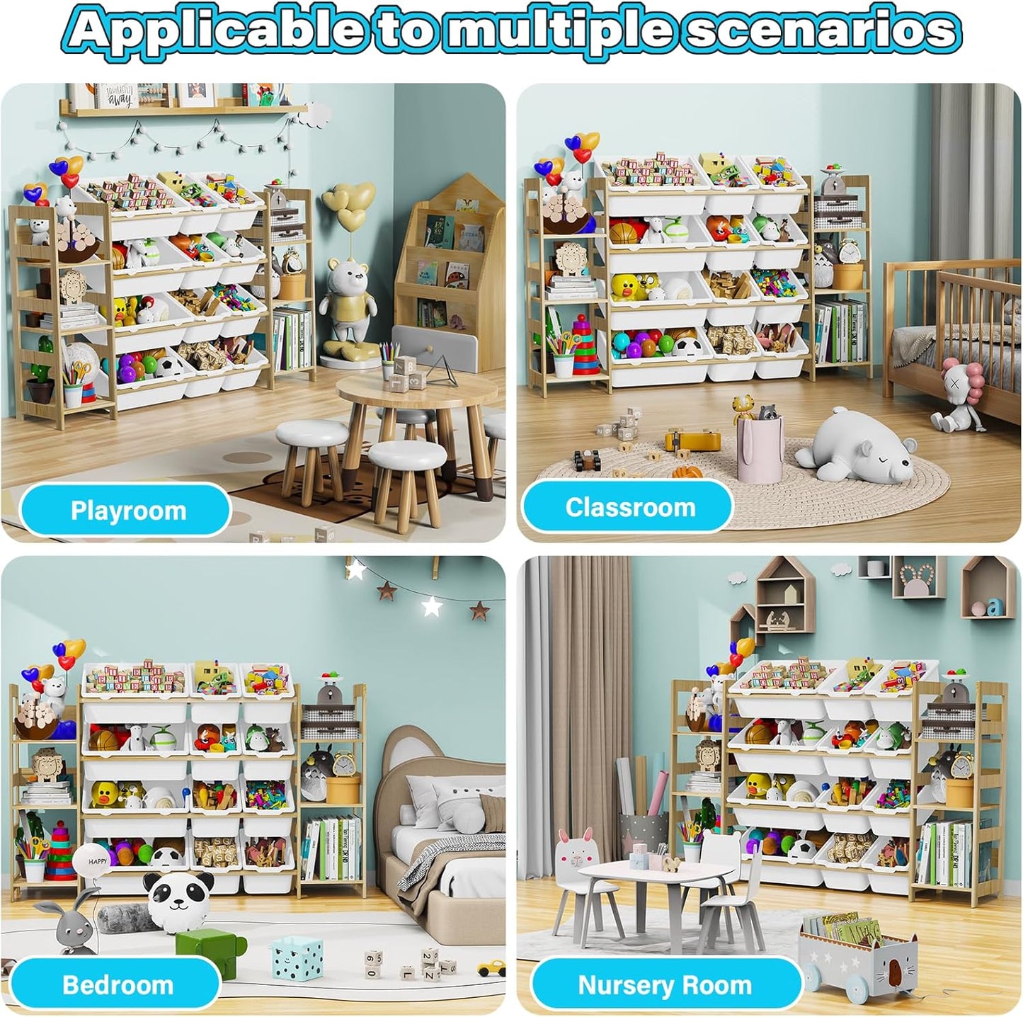 Toy Storage Organizer, with 4-Tier Toy Shelf and 12 Bins, Kids Bookshelf and Toy Storage with 6 Shelves for Kids Room Bedroom Playroom Nursery Room - NestledHome