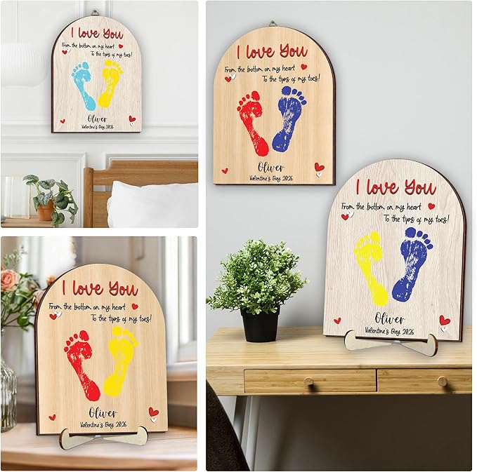 Personalized Handprint Wooden Sign Gift for Baby Showers, DIY Baby Footprint Kit with Paints, Art Craft Newborn Keepsake, Gift for New Mom, Parents, Grandparents, Mothers Fathers Day, Valentines