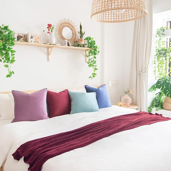 MONDAY MOOSE Decorative Throw Pillow Covers Cushion Cases, Set of 4 Soft Velvet Modern Double-Sided Designs, Mix and Match for Home Decor, Pillow Inserts Not Included (16x16 inch, Purple/Blue)