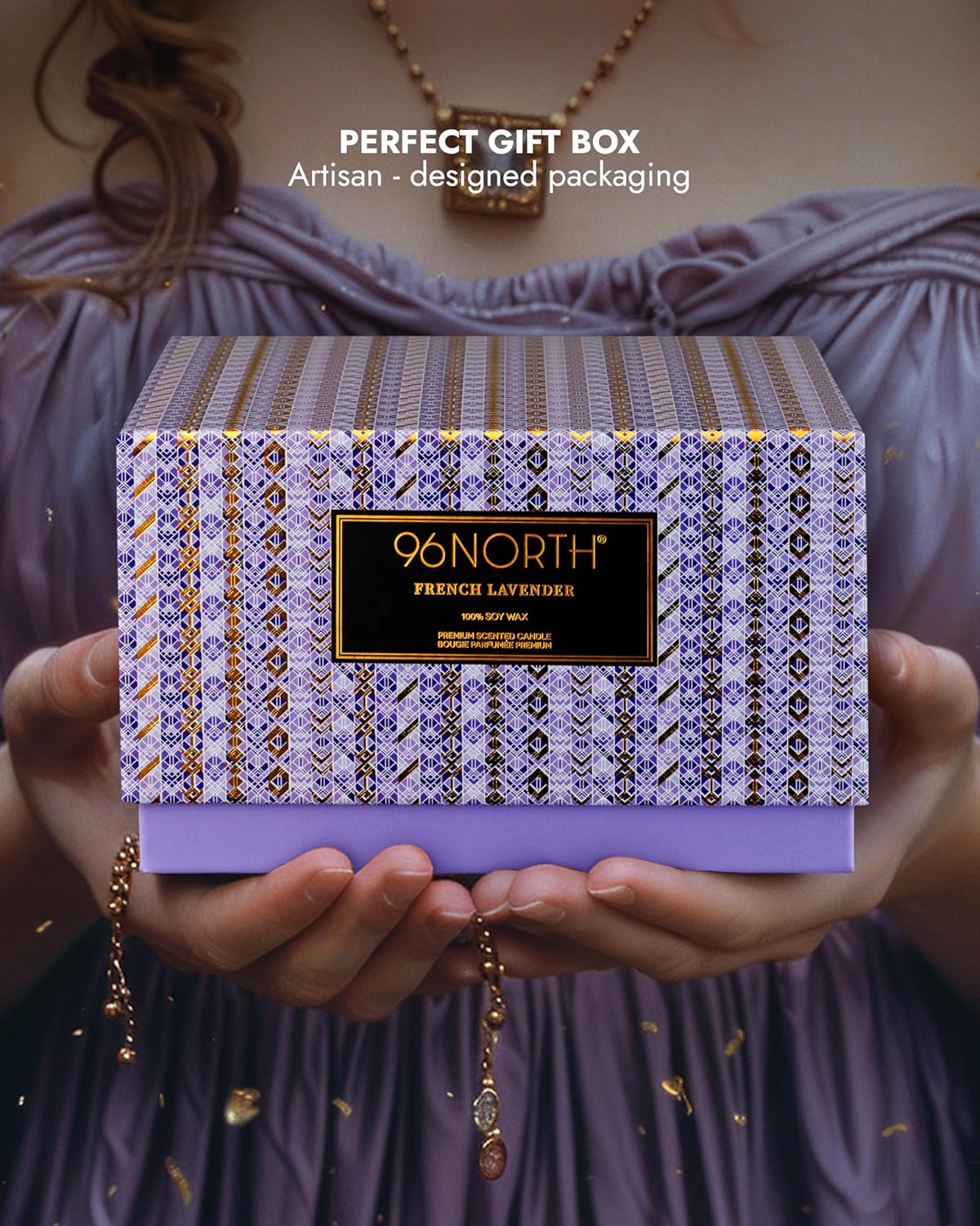 96NORTH Luxury Lavender Soy Candle | Large 3 Wick Jar Candle | Up to 50 Hours Burning Time | 100% Natural Soy Wax | Relaxing Aromatherapy Aesthetic Candle | Housewarming Gift for Women and Men - NestledHome