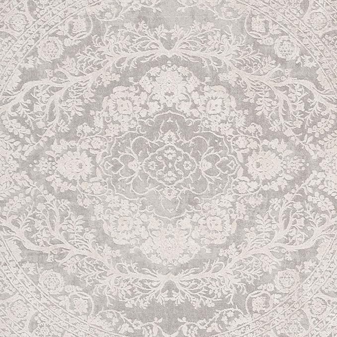 SAFAVIEH Reflection Collection Area Rug - 6'7" Round, Light Grey & Cream, Non-Shedding & Easy Cleaning, Ideal for Living Room, Bedroom (RFT668G)