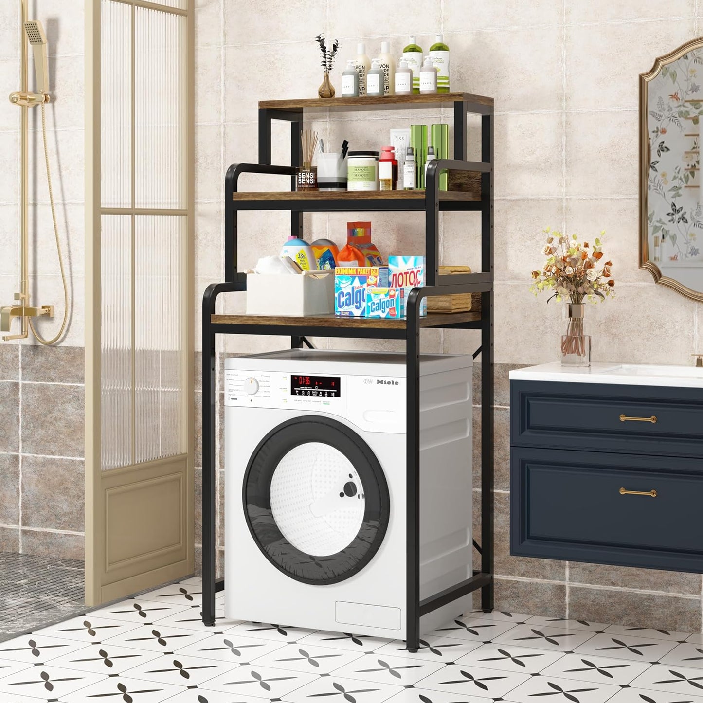 3-Tier Bathroom Room Shelf Washing Machine Storage Utility Rack Over The Toilet Washer Dryer Storage Bathroom Organizer Rack Space Saving Shelving Units Clothes Dryers Shelf - NestledHome