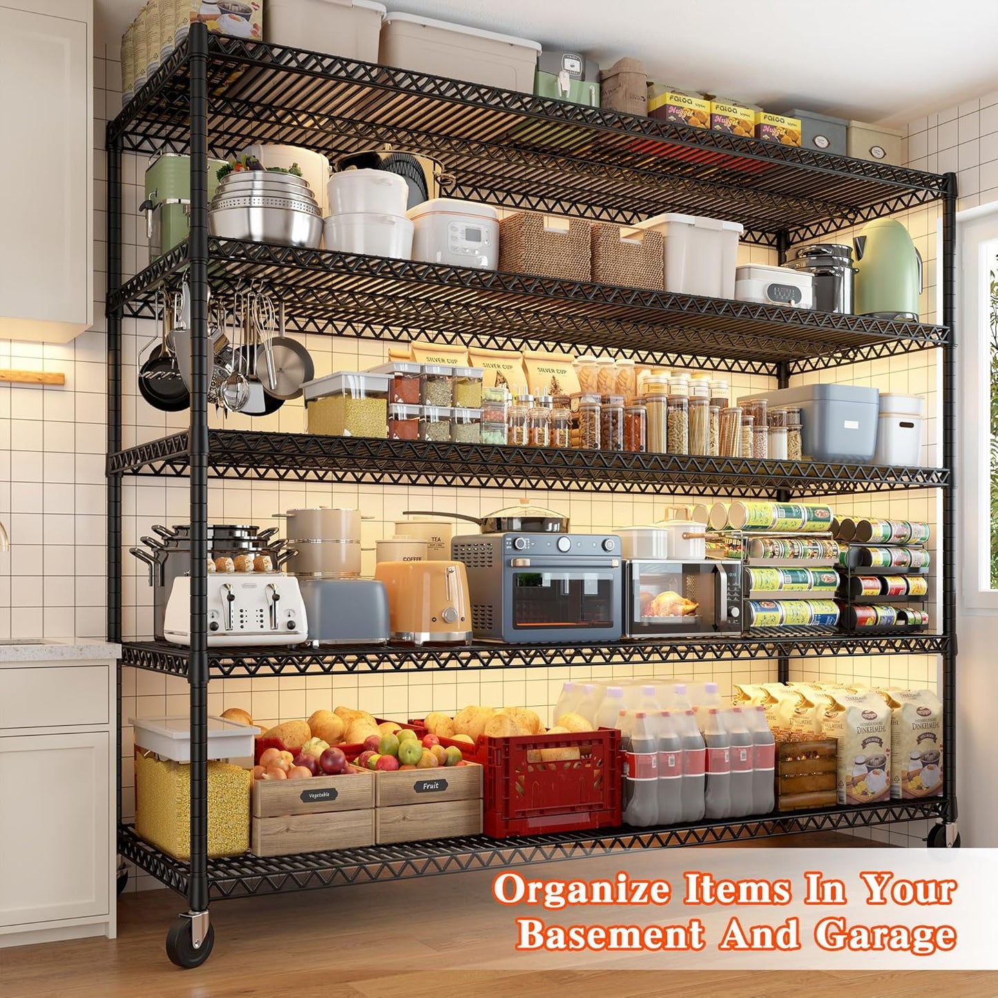 REIBII Storage Shelves 3200 LBS Capacity Wire Shelving with Wheels Heavy Duty Metal Shelf for Warehouses, Garage,Kitchens, School,Commercial Shelf, 73" H X 60" W X 18" D, 2 Pack - NestledHome