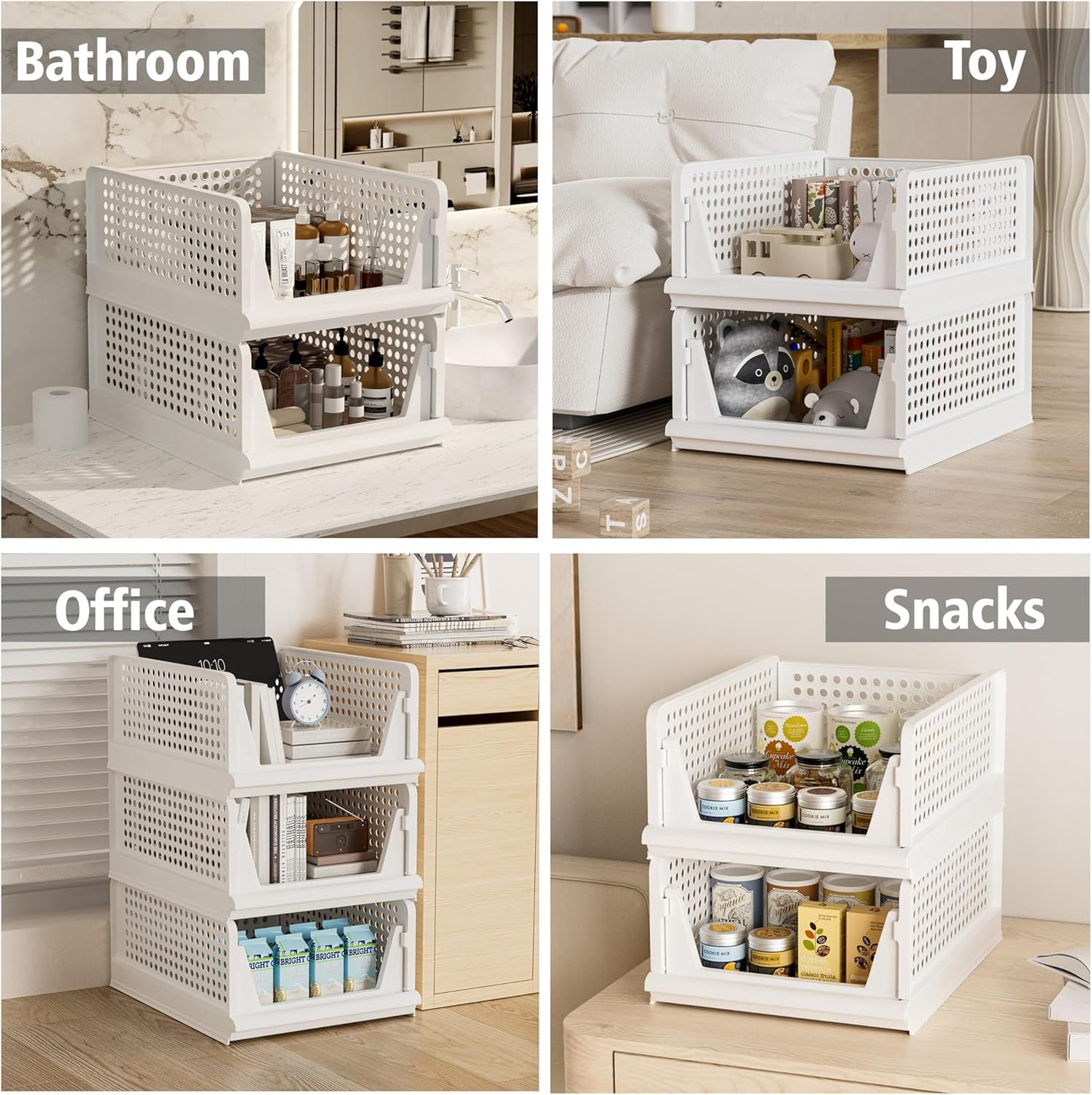 Stackable Plastic Storage Basket Closet Organizer Bin Foldable Clothes Organizer Storage Drawer Shelf Container for Living Room Bathroom Kitchen Office Laundry Room - NestledHome