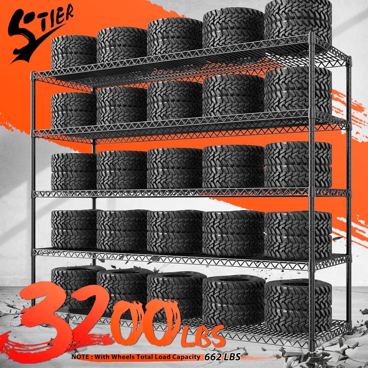 REIBII 73" H Storage Shelves Wire Shelving with Wheels 3200 lbs Heavy Duty Steel Metal Shelving Unit Shelf Rack for Warehouses,Garage, Kitchen, School,Commercial,73" H X 60”W X 18" D - NestledHome