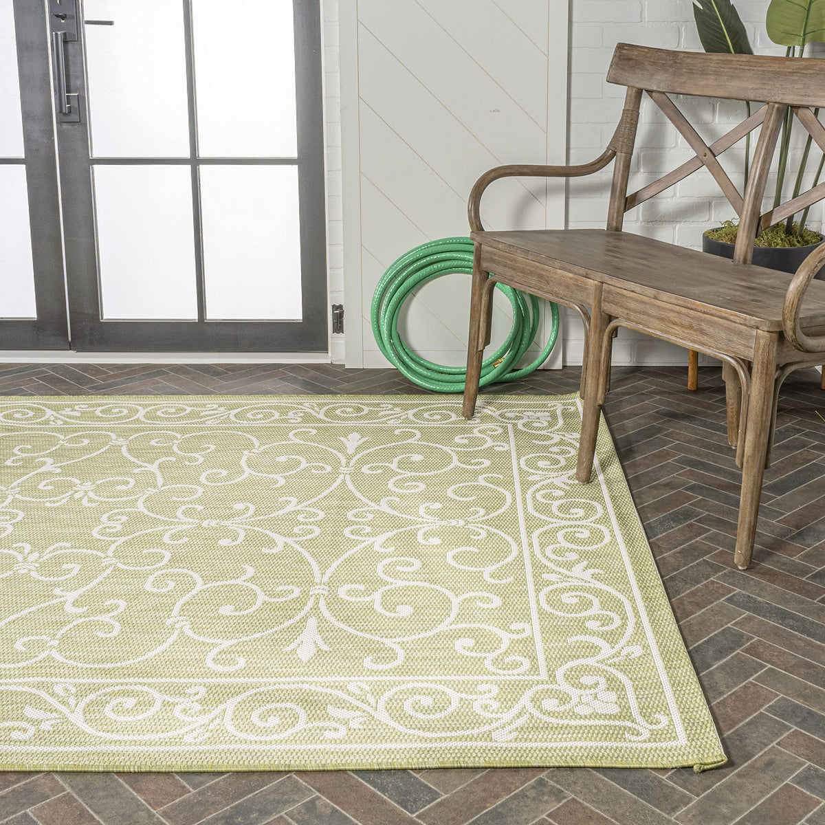 Vintage Filigree Indoor Outdoor Area Rug 3X5 Green