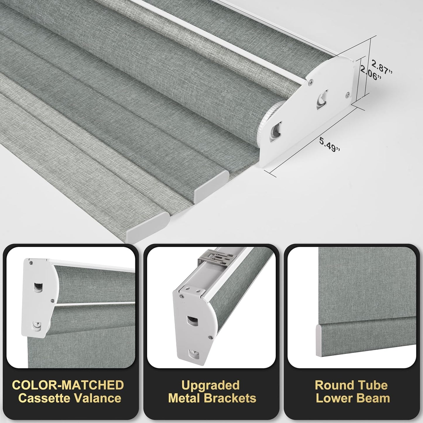 BERISSA Dual Roller Shades - Blackout & Light Filtering, Day & Night for Home Office Door - Linen Grey, 64 W x 80" H