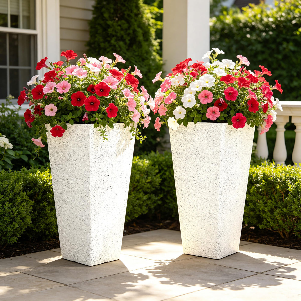 Autodaya 28" Plant Pots Tall Planters for Outdoor Plants Set of 2 with Tray (2 Count)