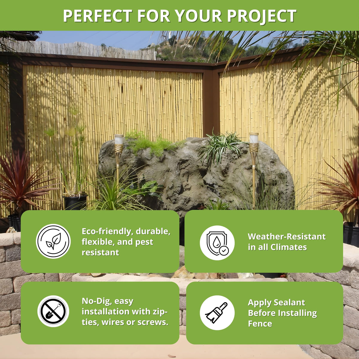 Natural Bamboo Fencing Decorative Rolled Fence Panel 0.75 in D x 3 ft H x 8 ft L (24 Sq Ft)