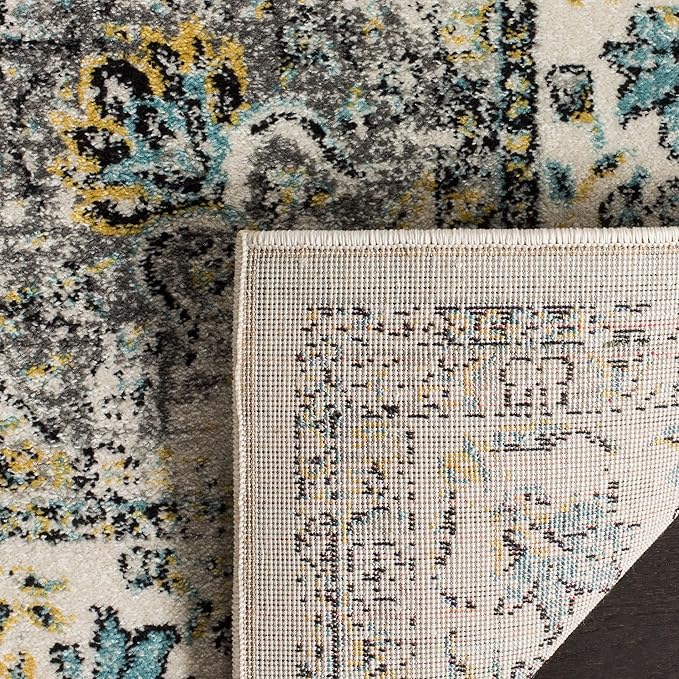 SAFAVIEH Evoke Collection Runner Rug - 2'2" x 7', Grey & Gold, Shabby Chic Oriental Medallion Design, Non-Shedding & Easy to Clean, Ideal for Hallway, Foyer, Kitchen, Entryway, Bedroom (EVK220B)