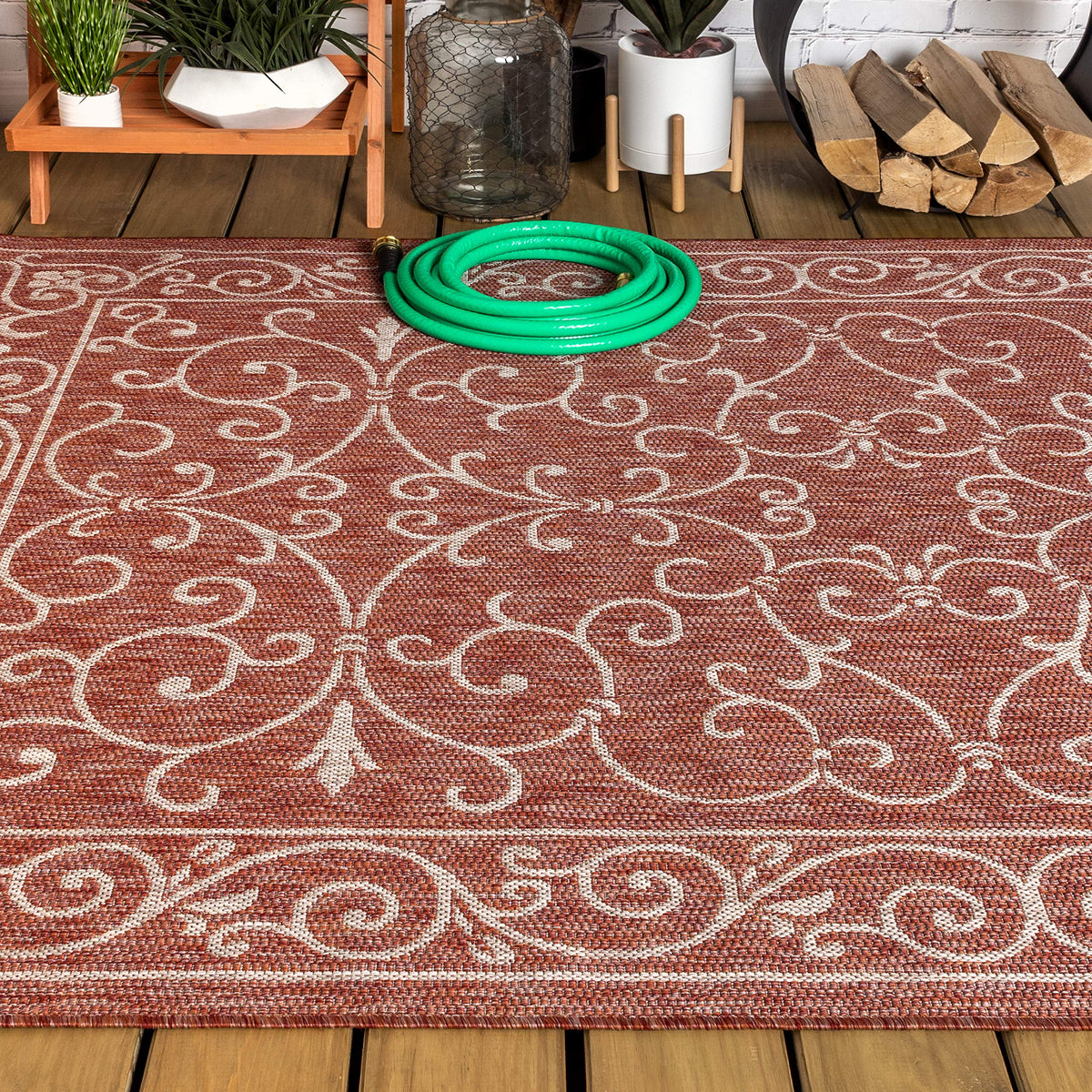 Vintage Filigree Indoor Outdoor Area Rug 3X5 Red