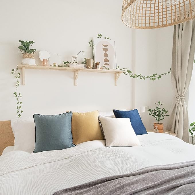 MONDAY MOOSE Decorative Throw Pillow Covers Cushion Cases, Set of 4 Soft Velvet Modern Double-Sided Designs, Mix and Match for Home Decor, Pillow Inserts Not Included (18x18 inch, Blue/Beige)