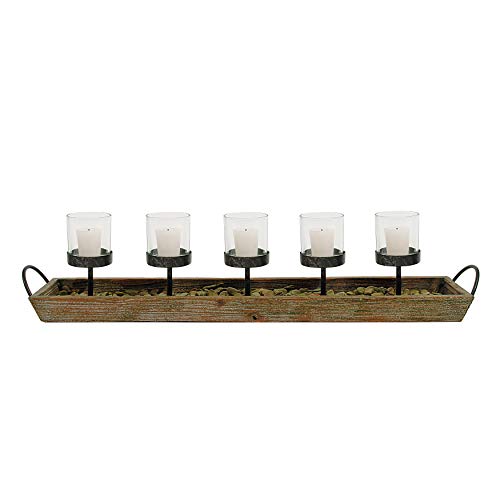 Metal Candle Rectangle Wood Tray with Handles Votive Holders