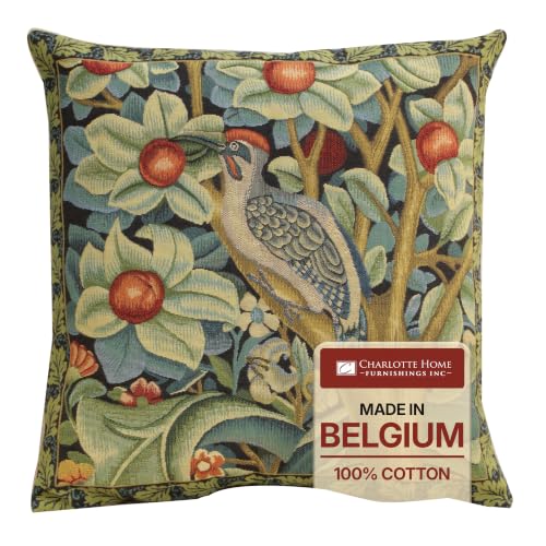 William Morris Woodpecker Left Tapestry Throw Pillow Cover