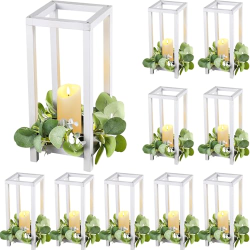 10 Pcs Wooden Wedding Lantern Centerpiece Candle Lantern Table Wooden Candle Holder Decorative for Wedding Party Table Valentine Decor