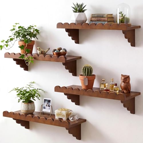 4 Pcs Scalloped Wood Floating Shelves for Wall