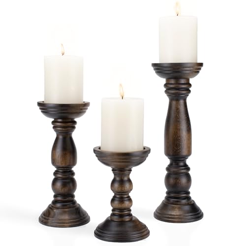 Farmhouse Wooden Candle Holders for Pillar Candles Set of 3