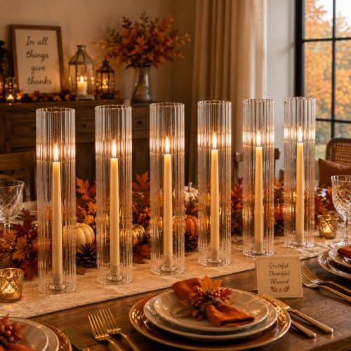 Ribbed Hurricane Glass Candle Holders