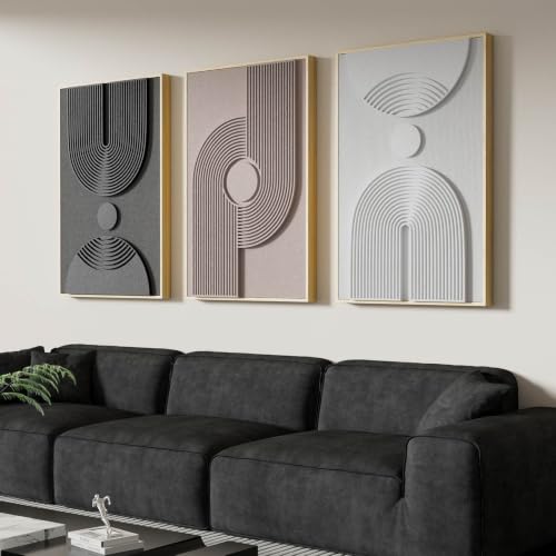 Large Framed 3D Textured Wall Art Set of 3